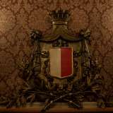 ...sormontato da una corona a cinque torri e sostenuta da due rami laterali d�alloro e di quercia